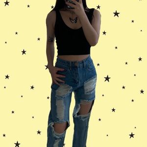 BooHoo High-Waist Ripped Mom Jeans